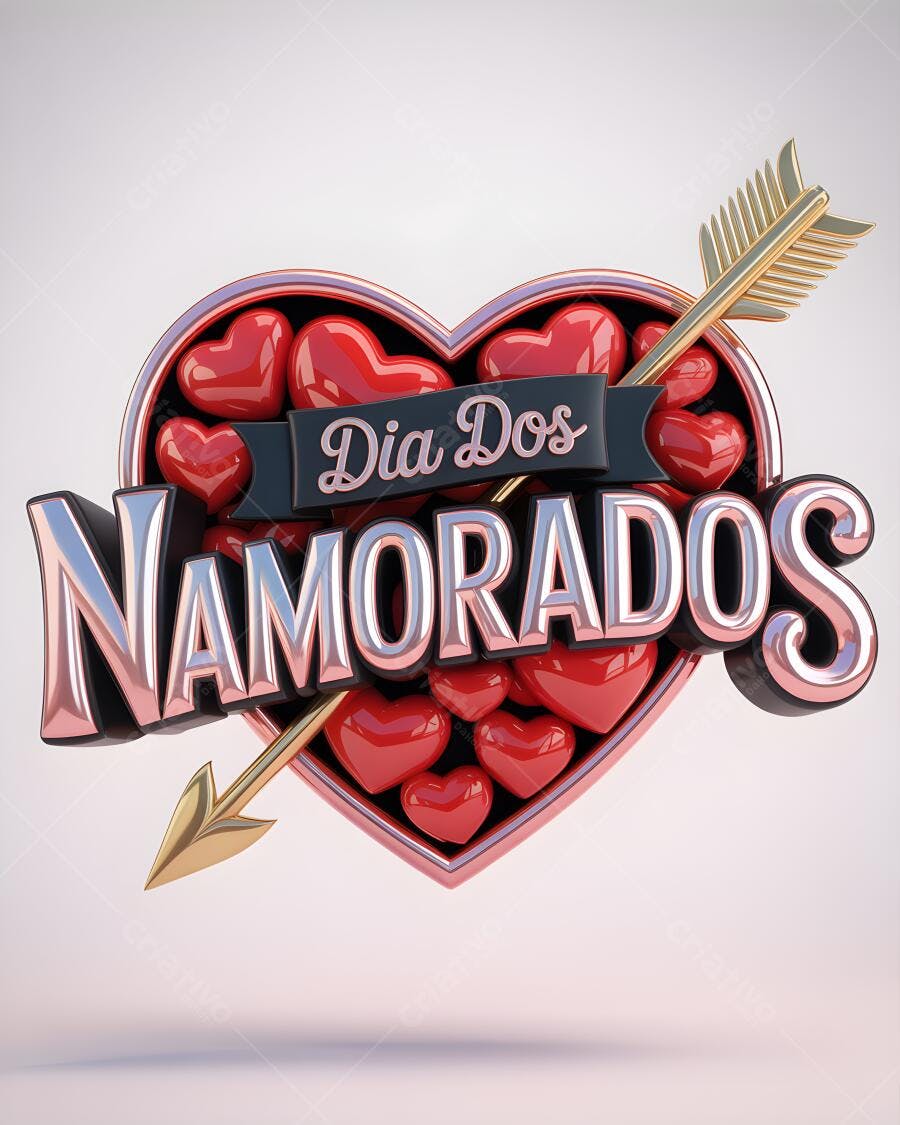 Dia dos Namorados Coração 3D Vermelho e Dourado