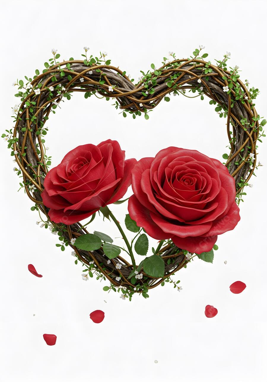 Rosas vermelhas em coração de galhos