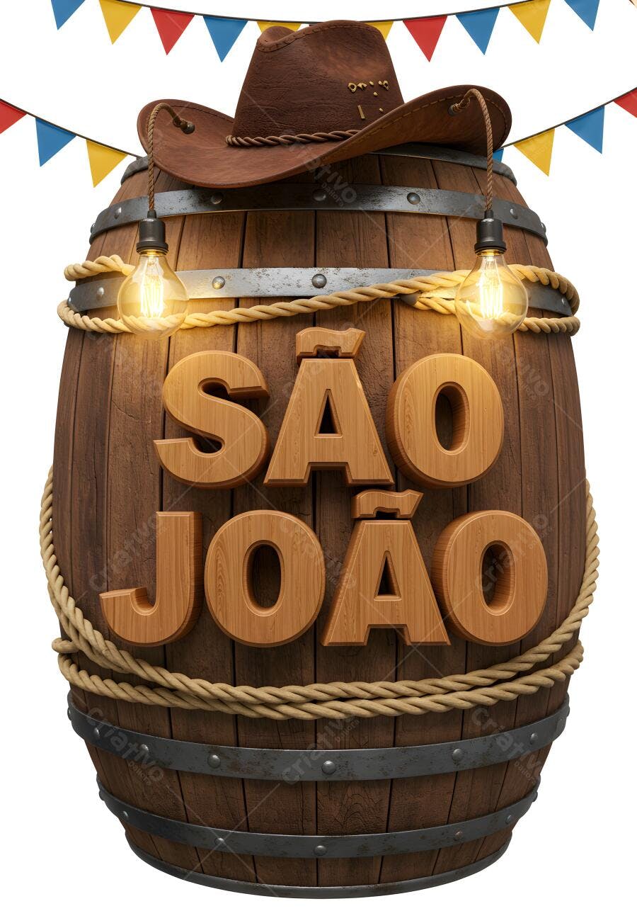 Barril de madeira com decoração de São João