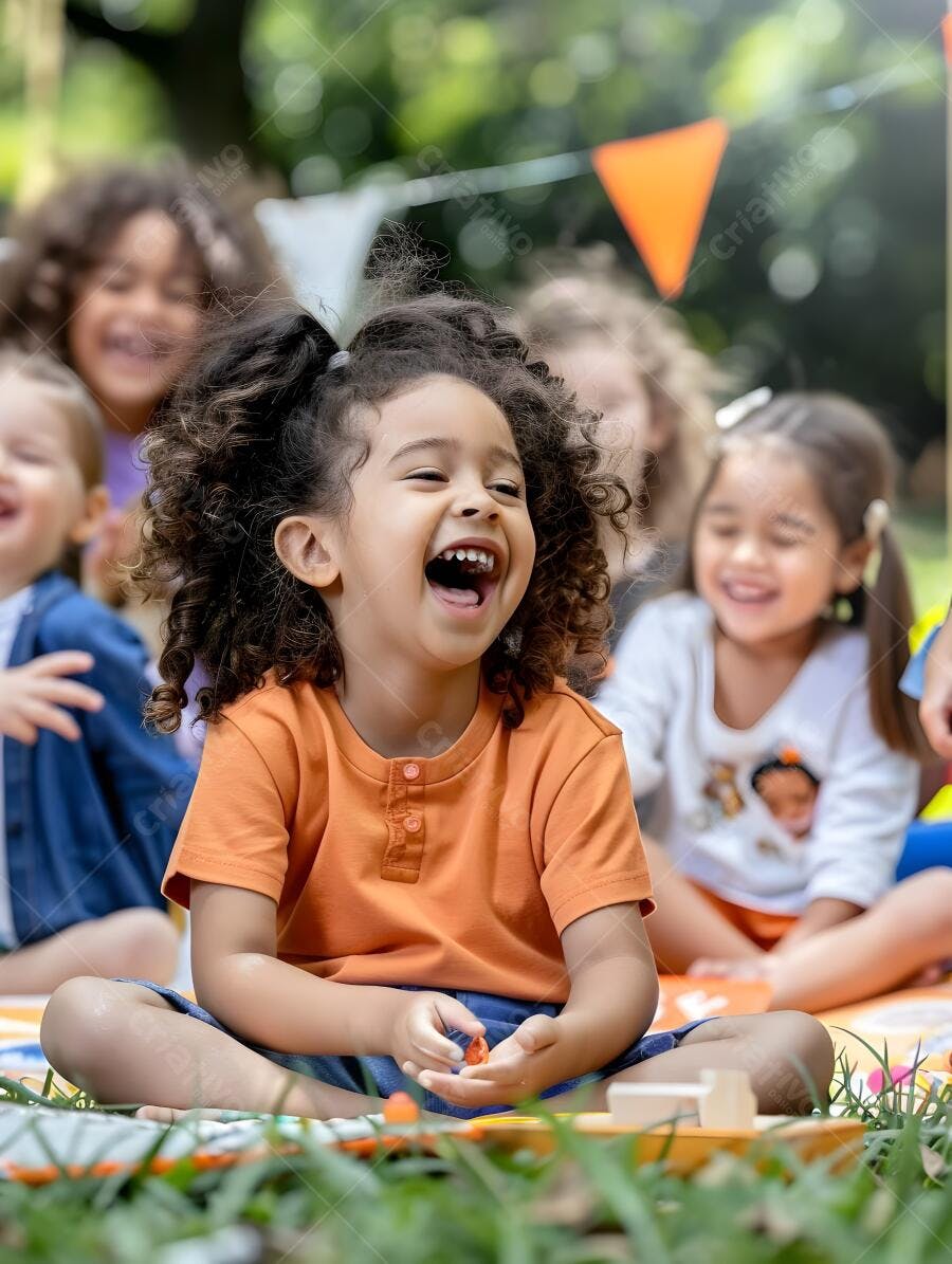 Criança rindo em piquenique infantil
