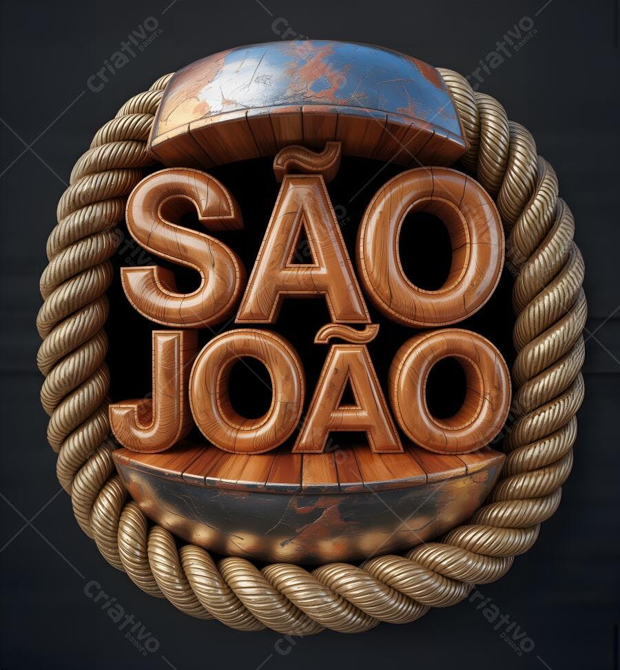São João em madeira e corda dourada