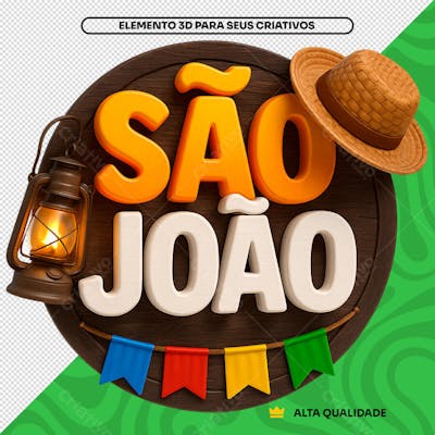 Selo 3D São João Com Chapéu Bandeirolas e Lampião