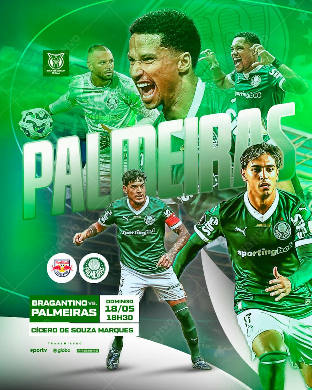 FLYER ESPORTE FUTEBOL BRASILEIRO PALMEIRAS X BRAGANTINO