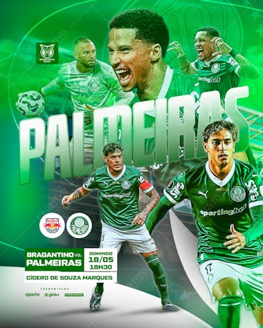 FLYER ESPORTE FUTEBOL BRASILEIRO PALMEIRAS X BRAGANTINO
