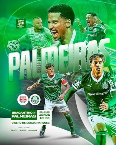 FLYER ESPORTE FUTEBOL BRASILEIRO PALMEIRAS X BRAGANTINO