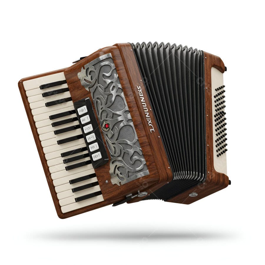 Acordeon marrom e creme detalhes prata