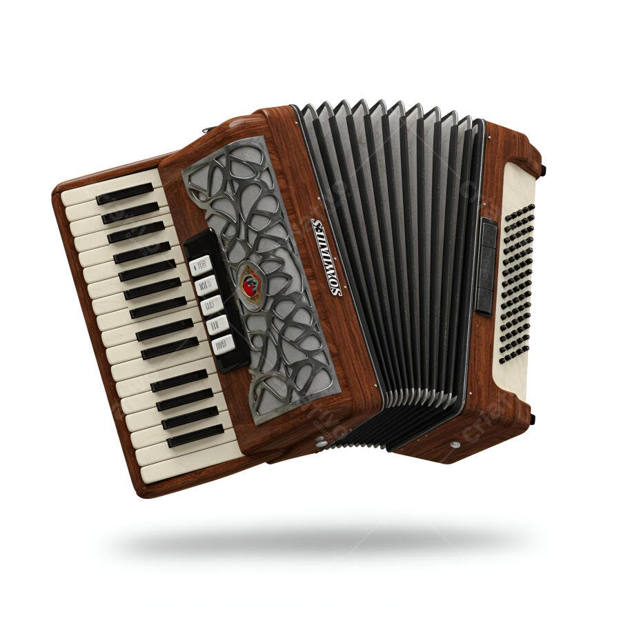 Acordeon marrom e creme instrumento musical