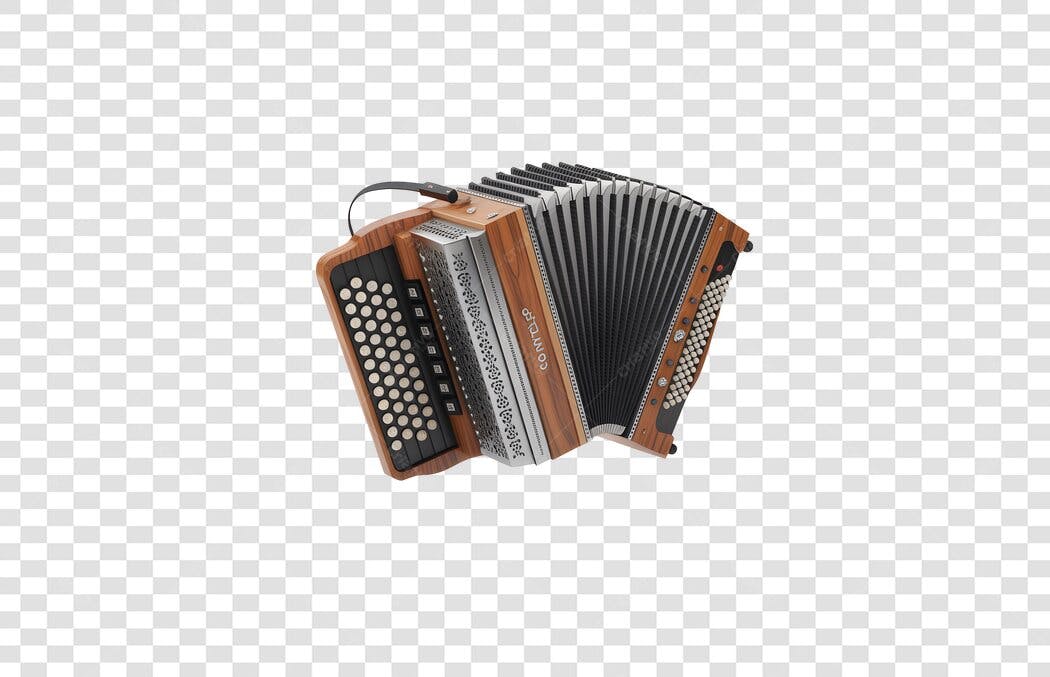 Mockup Acordeon Madeira PNG com fundo transparente