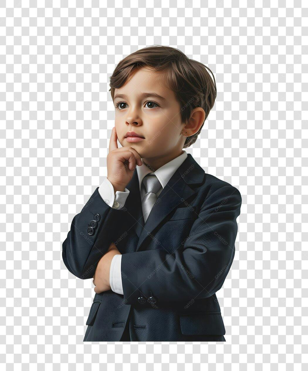 Imagem PNG Menino de Terno Pensativo com Fundo Transparente