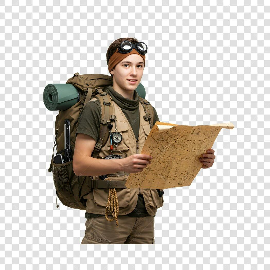 Banner Mochileiro com Mapa PNG com fundo transparente