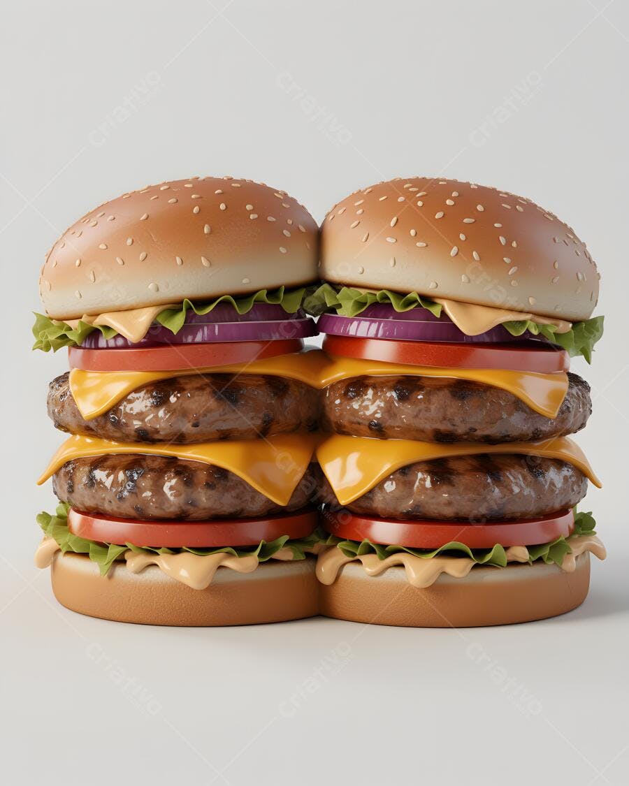 Duplo Cheeseburger gigante com alface tomate e cebola