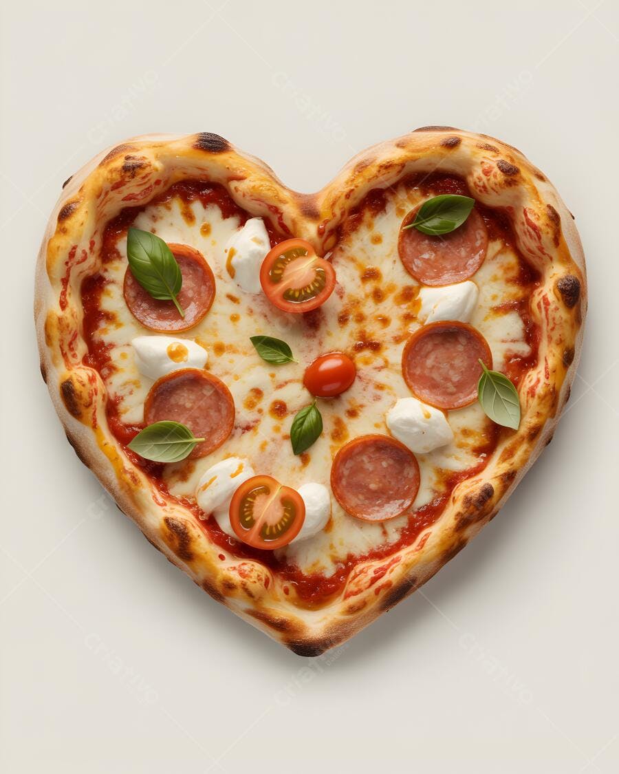 Pizza em formato de coração com pepperoni