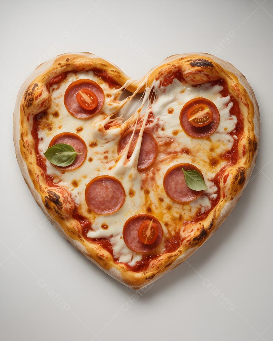Pizza em formato de coração com pepperoni