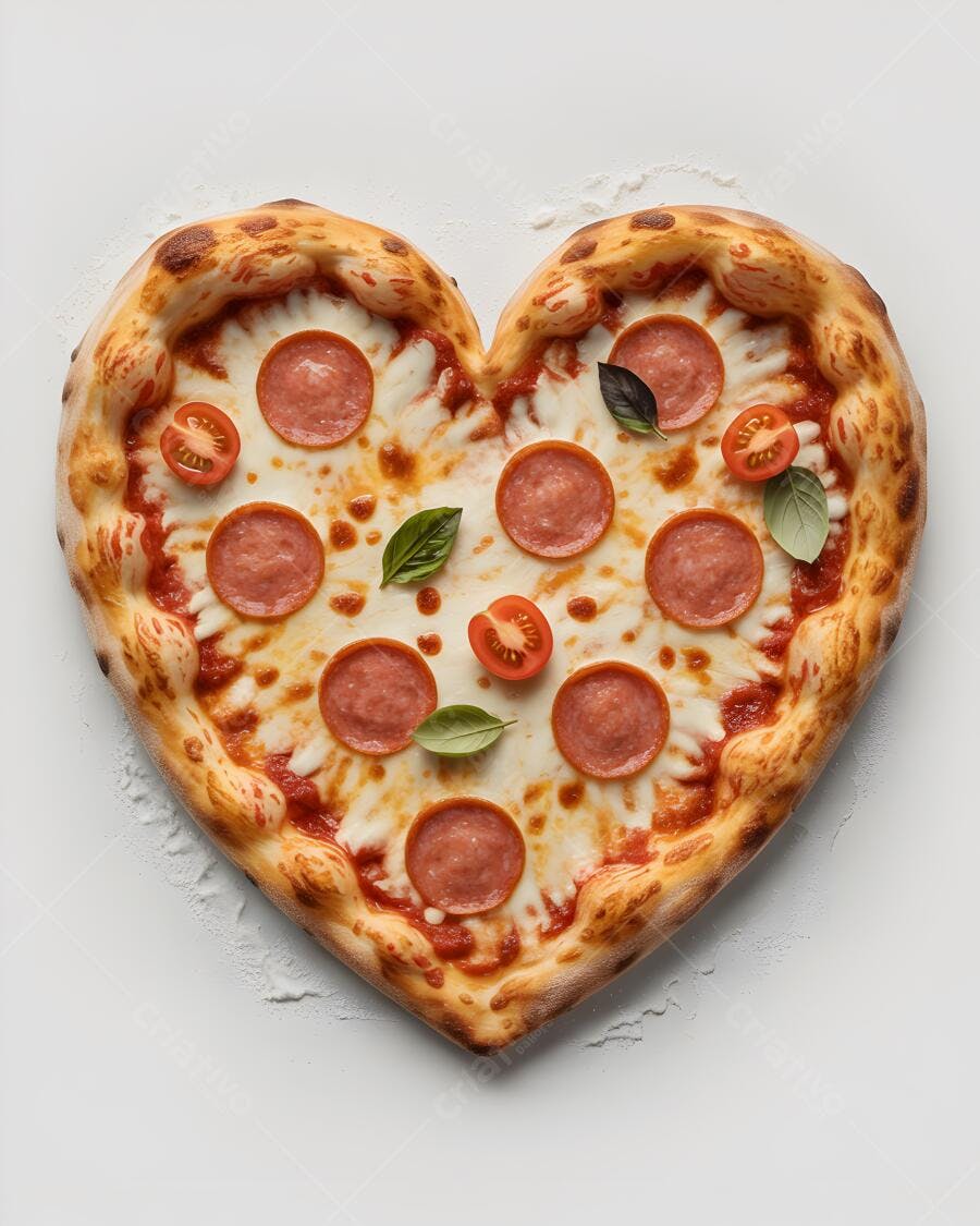 Pizza em formato de coração com pepperoni