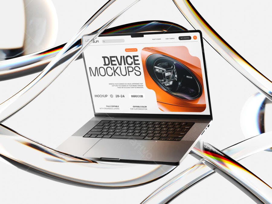 Mockup Notebook Moderno: Design Minimalista em Cenário Abstrato