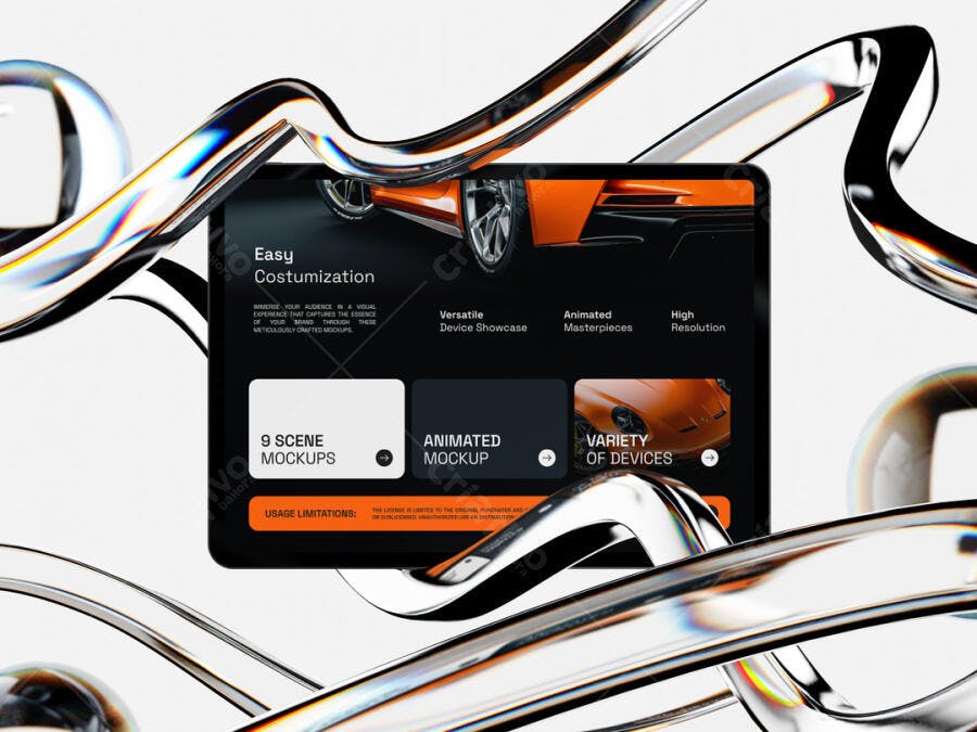 Mockup de Tablet com Carro Esportivo - Design Moderno