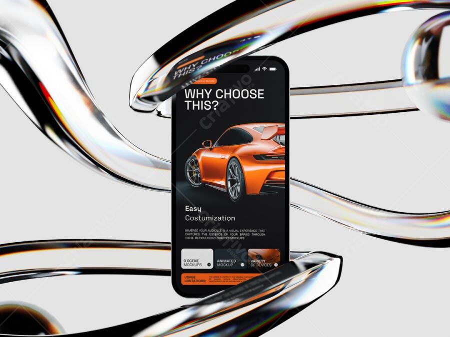 Mockup de Smartphone com Design Moderno e Carro Esportivo