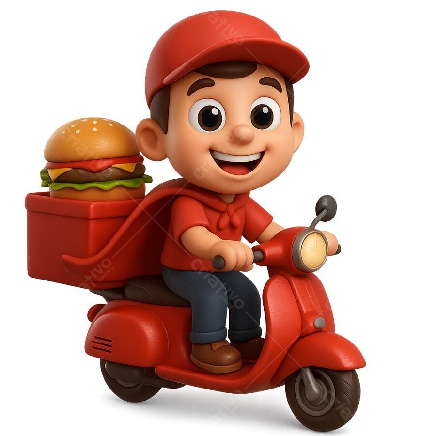 Ilustração Motoboy Entregando Hambúrguer PNG com fundo transparente