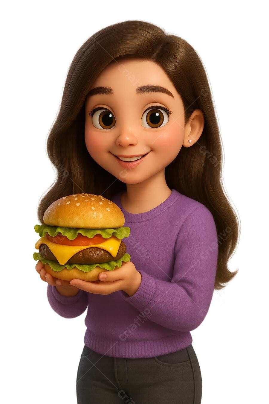 Post Instagram Menina com Hambúrguer PNG com fundo transparente