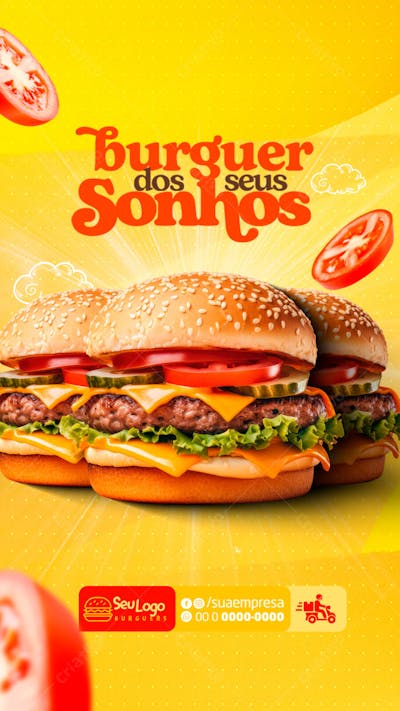 FLYER SOCIAL MEDIA HAMBURGUER DOS SONHOS STORY PSD EDITÁVEL