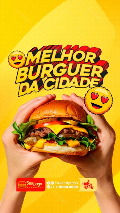 FLYER SOCIAL MEDIA MELHOR BURGUER DA CIDADE STORY PSD EDITÁVEL