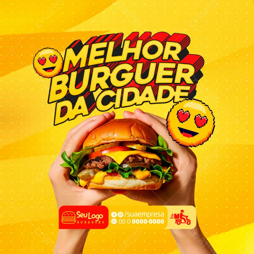 FLYER SOCIAL MEDIA MELHOR BURGUER DA CIDADE FEED PSD EDITÁVEL