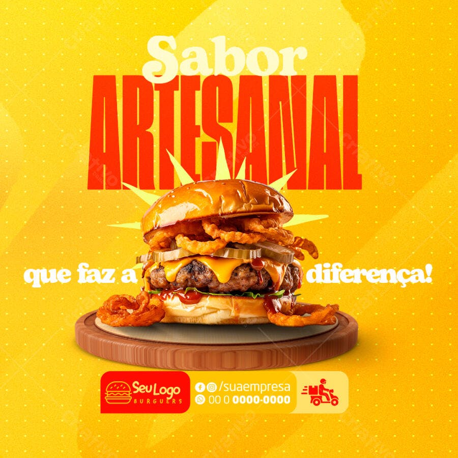 Flyer para Lançamento de Hambúrguer Artesanal PSD Editável