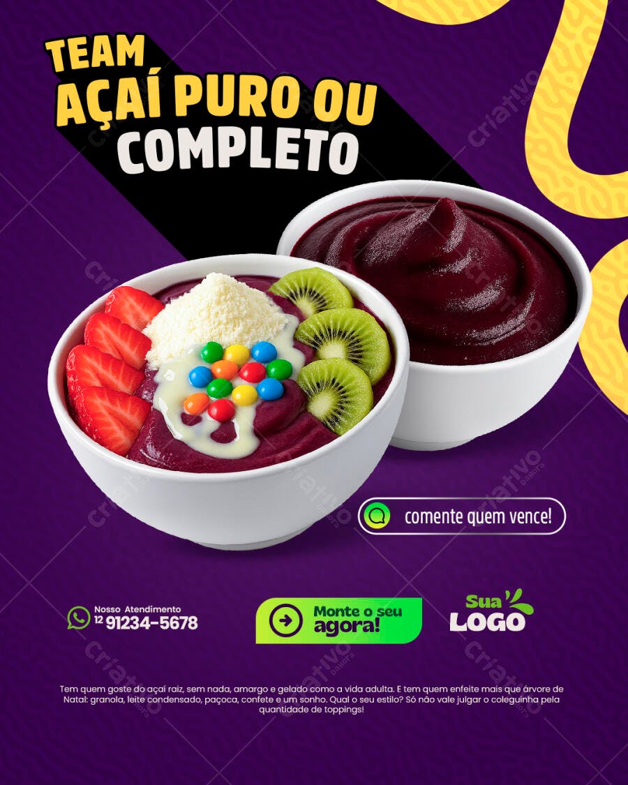 Flyer Açaí Puro ou Completo PSD Editável