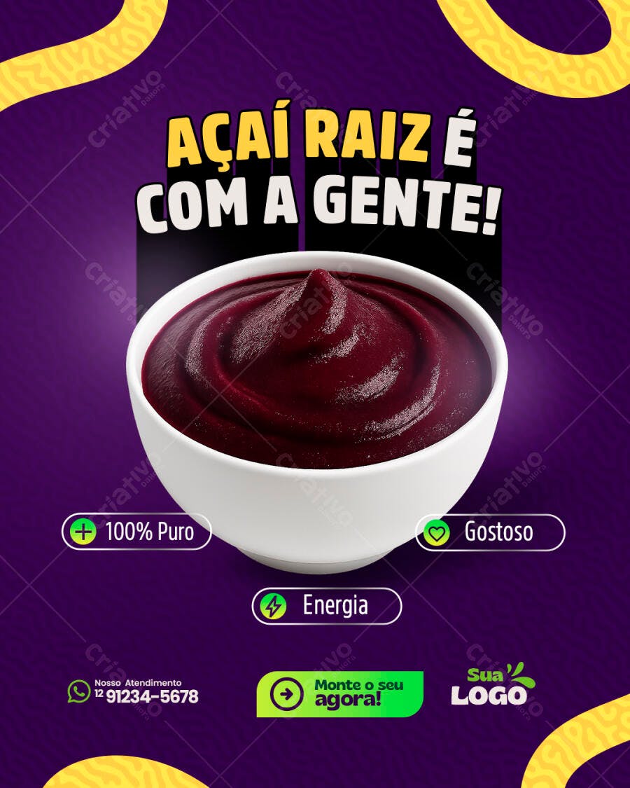 Post para Redes Sociais de Açaí PSD Editável