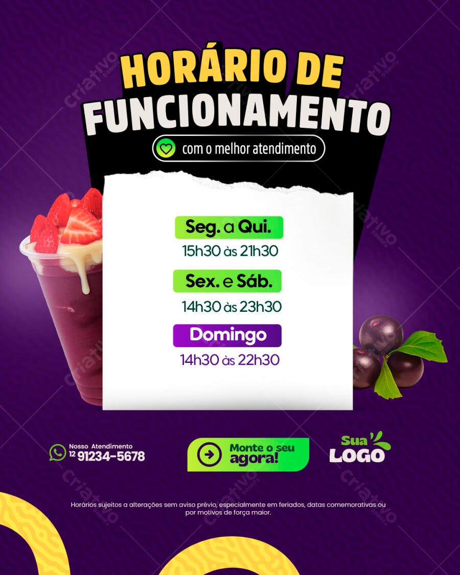 Flyer Horário de Funcionamento PSD Editável