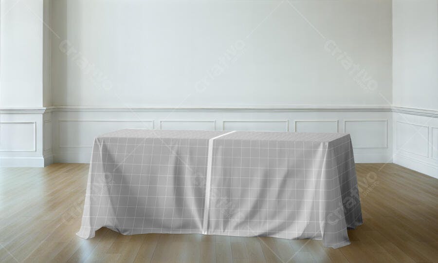 Mockup Toalha Mesa Cinza Claro Padrão Quadriculado