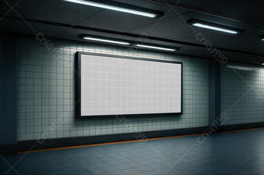 Mockup de Outdoor em Metrô: Cenário Realista em Tons de Cinza
