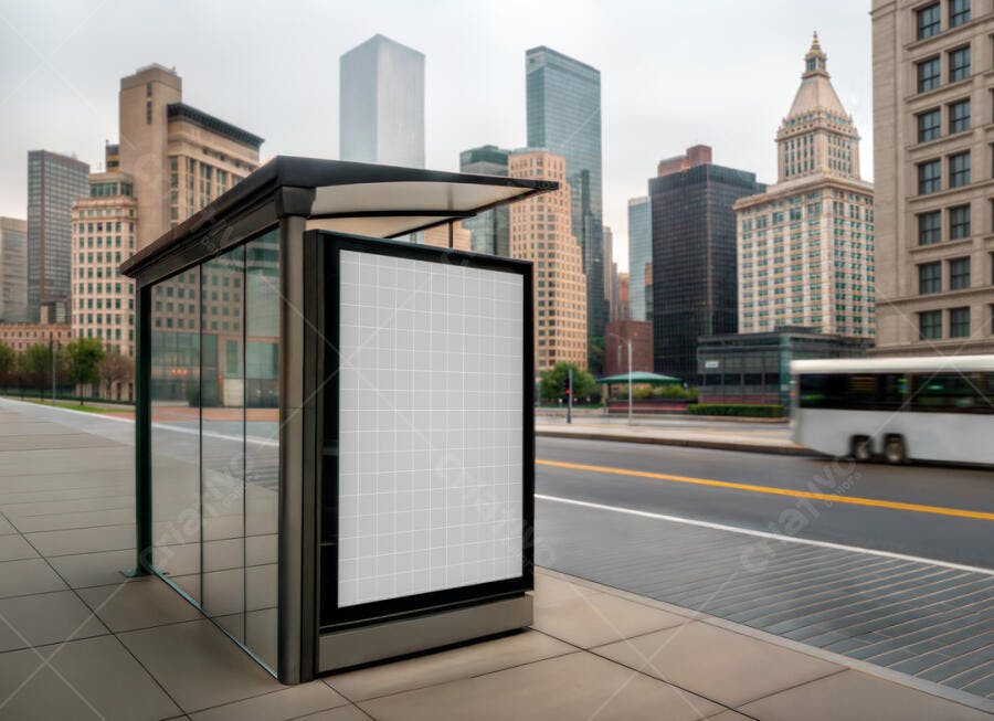Mockup de Outdoor em Ponto de Ônibus - Cenário Urbano