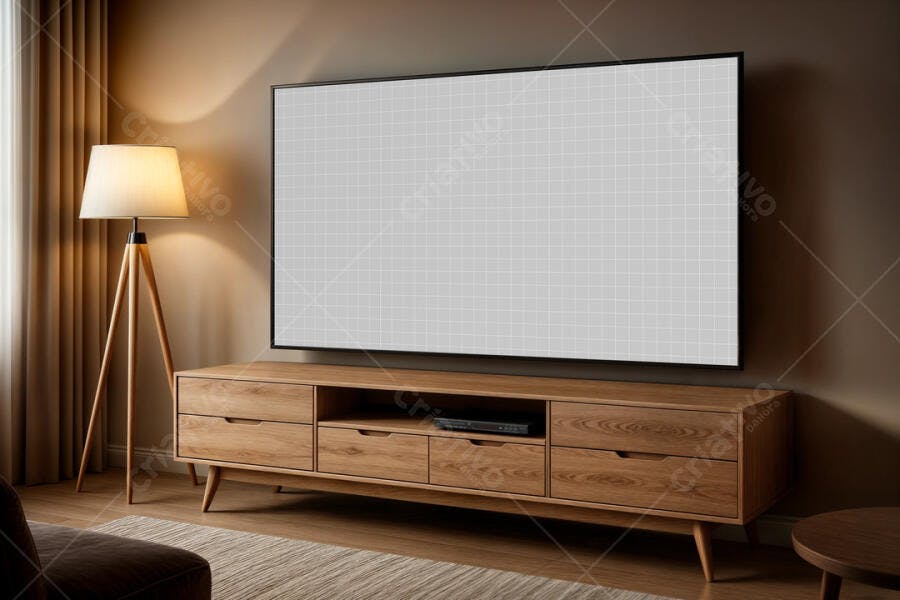 Mockup Realista de Smart TV em Sala Moderna