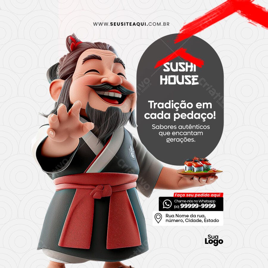 Postagem para Redes Sociais de Restaurante Japonês PSD Editável