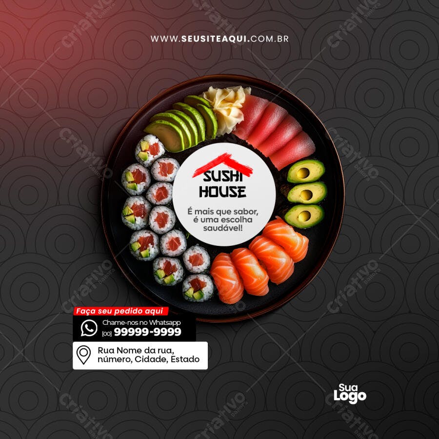 Post Instagram para Restaurante de Sushi PSD Editável