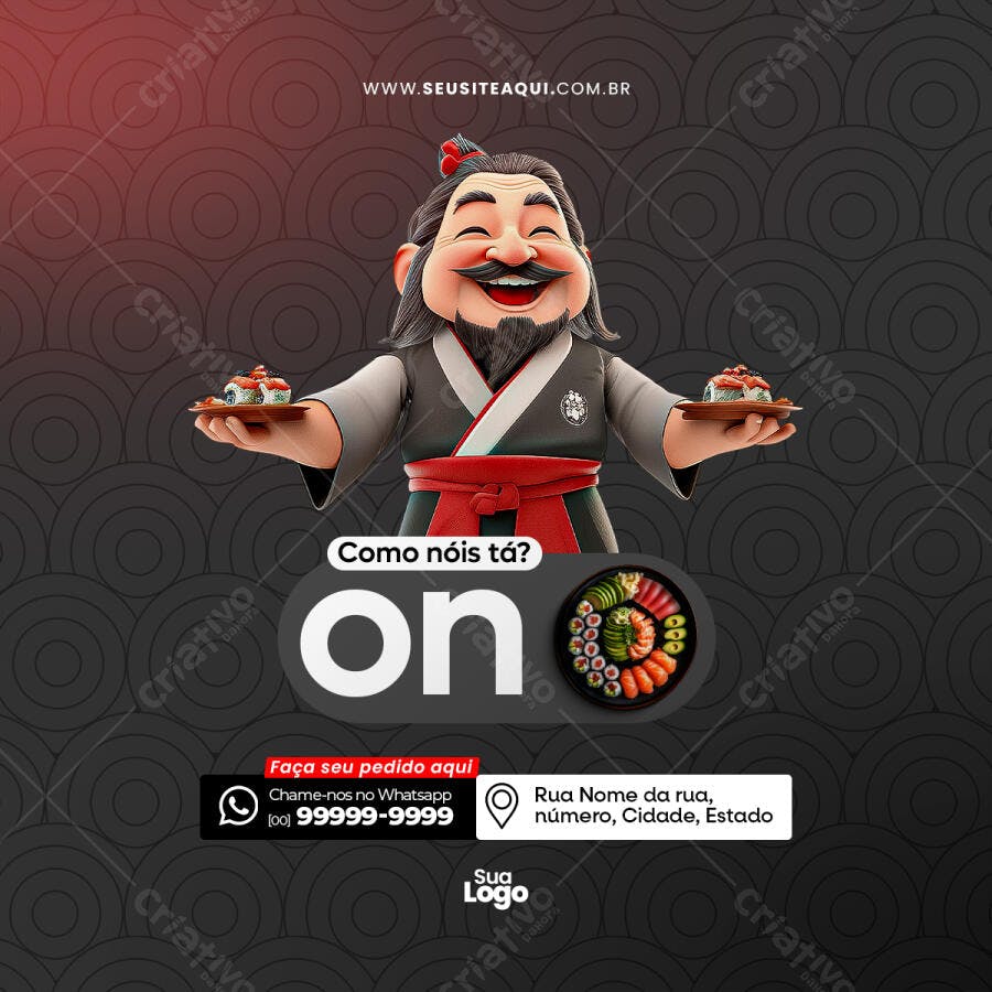 Postagem para Redes Sociais de Restaurante Japonês PSD Editável