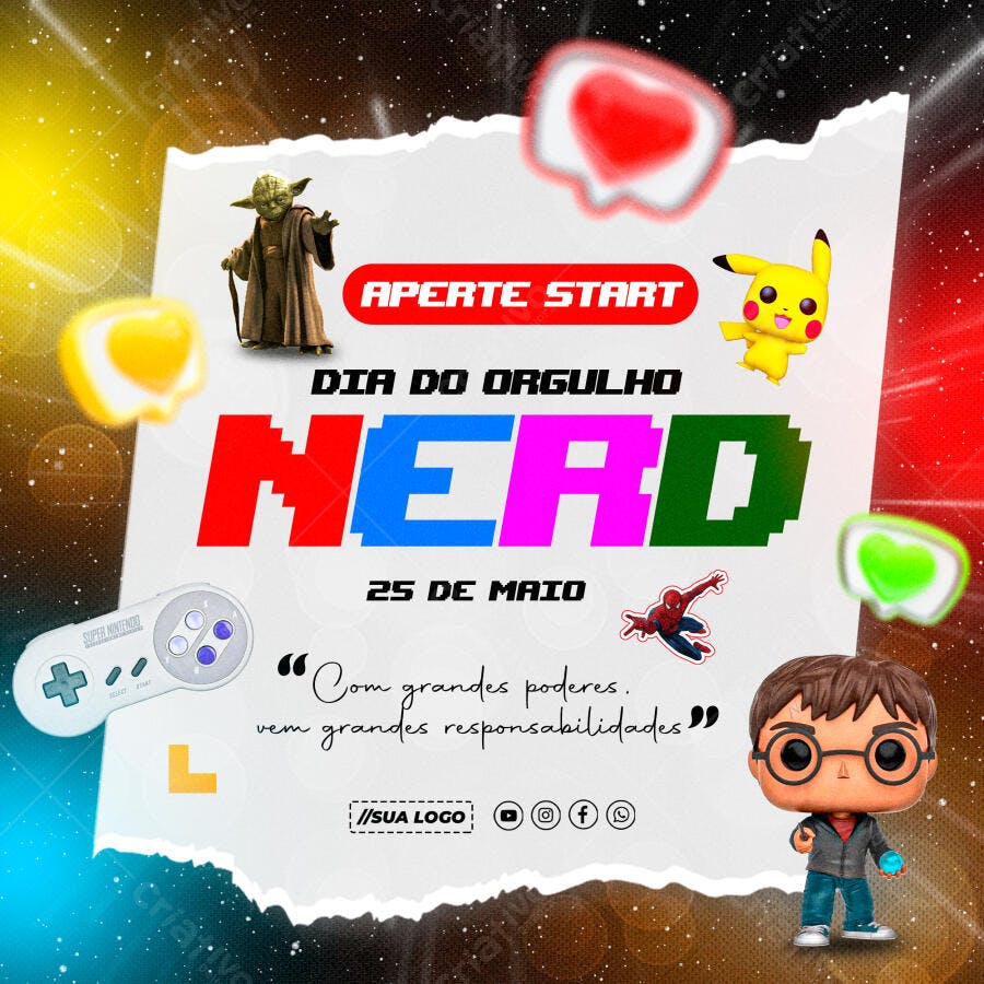 Flyer Dia do Orgulho Nerd 25 de Maio PSD Editável