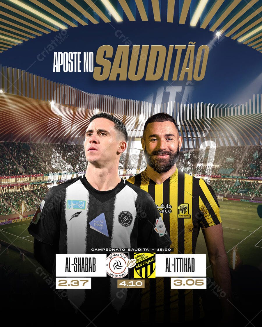 Flyer Partida de Futebol Al-Shabab x Al-Ittihad PSD Editável