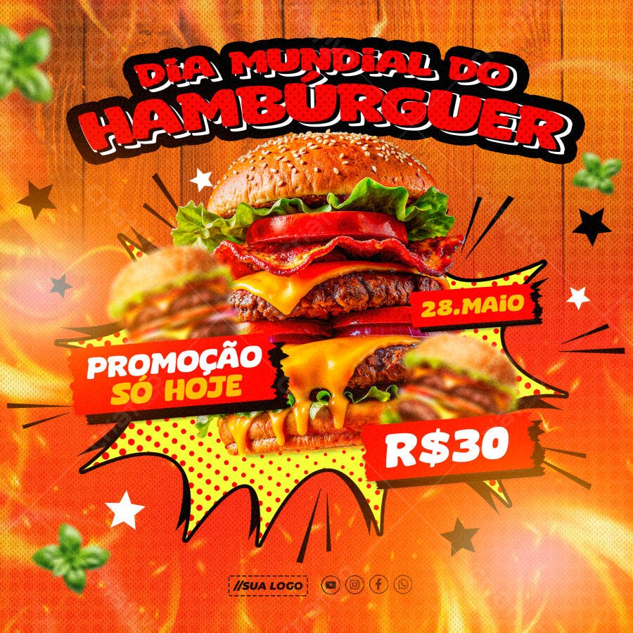 Flyer Dia Mundial do Hambúrguer PSD Editável