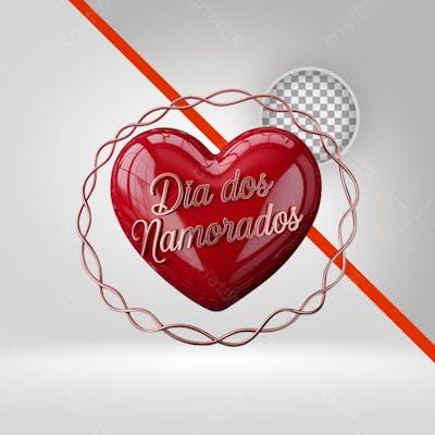 Selo 3D Dia Dos Namorados, Texto 3D, Elemento PNG para Eventos