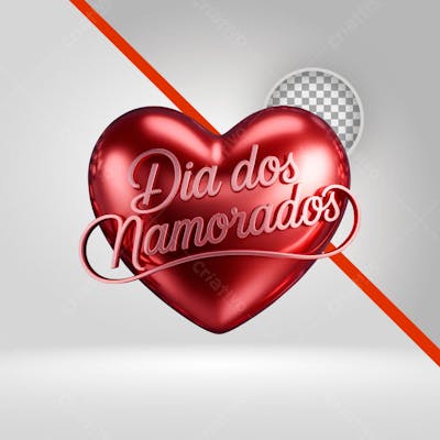 Selo 3D Dia Dos Namorados Com um Coração e Texto 3D