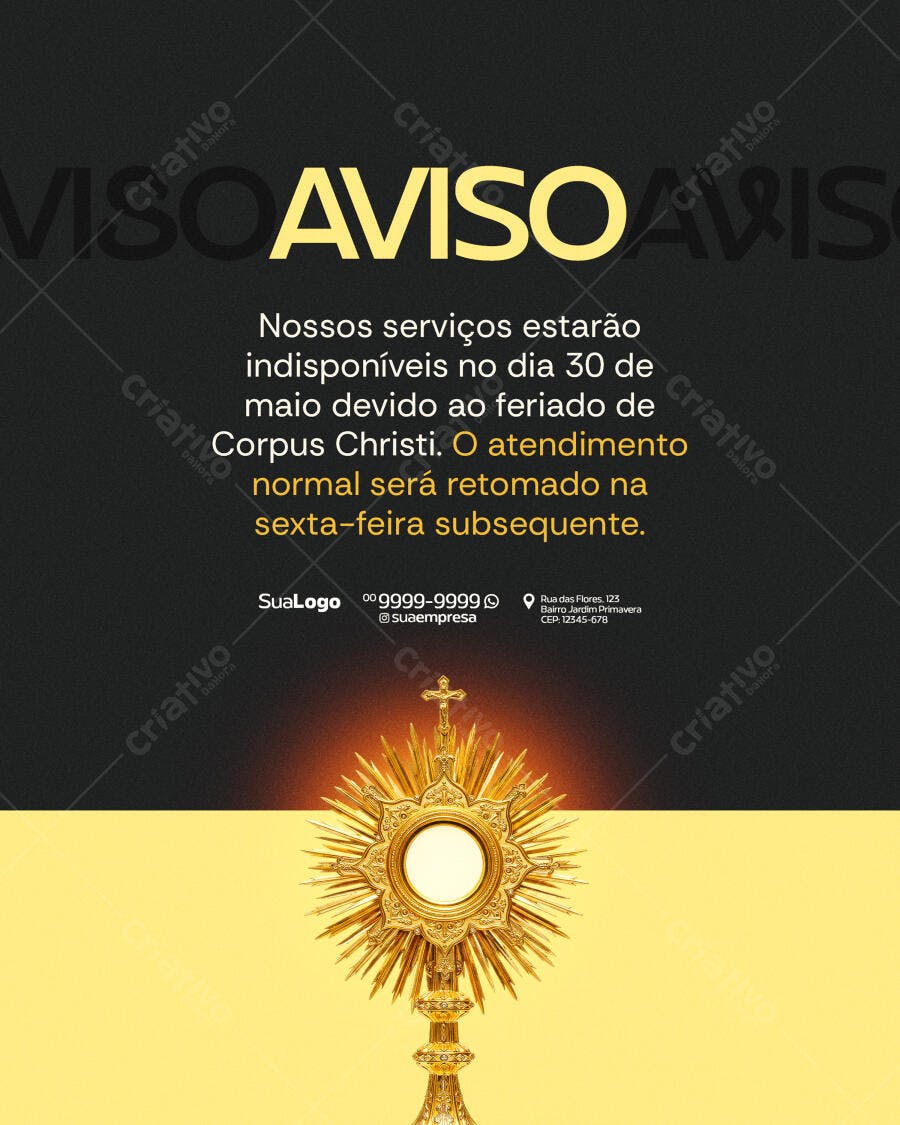 Aviso Feriado Corpus Christi PSD Editável