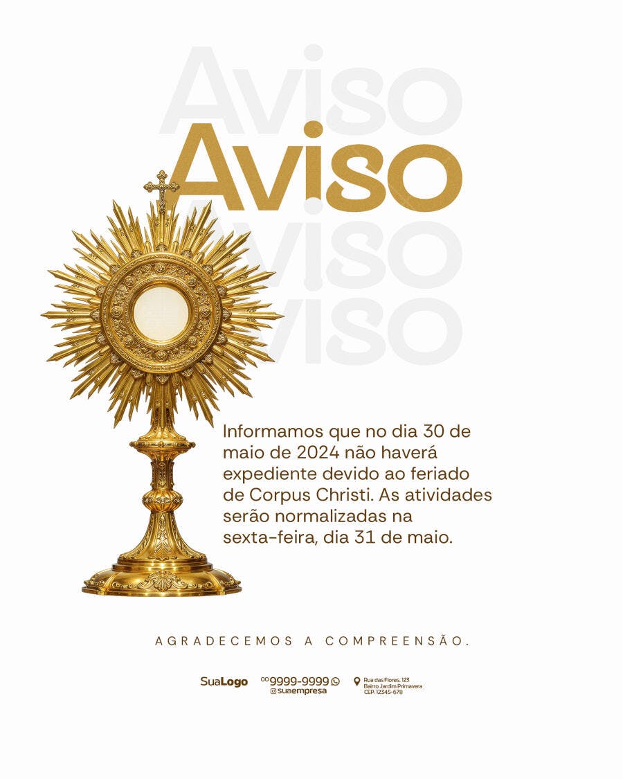 Aviso de Feriado Corpus Christi PSD Editável