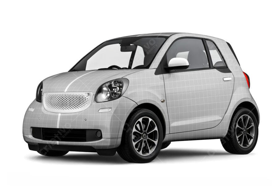 Mockup de Carro Smart Cinza: Visual Realista para Design de Envelopamento