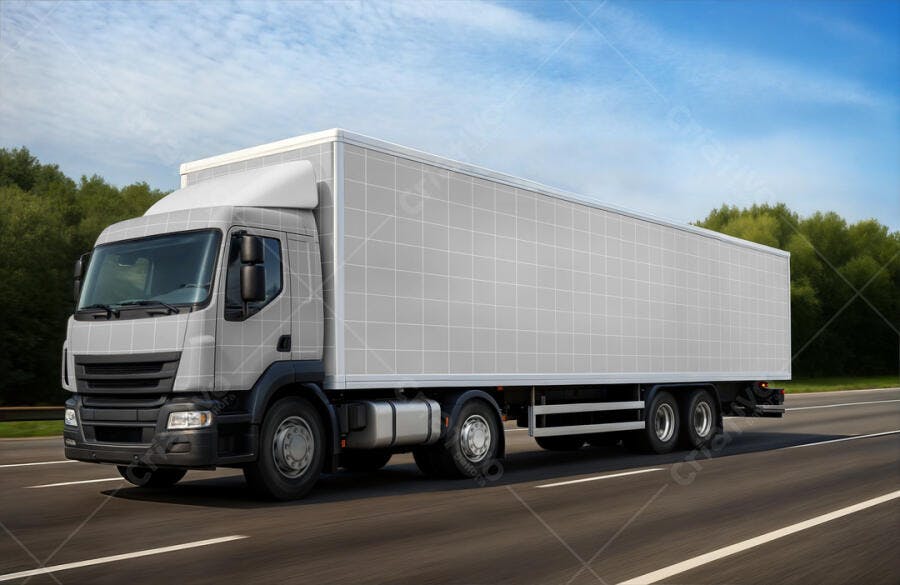 Mockup Caminhão de Carga em Rodovia - Design Realista