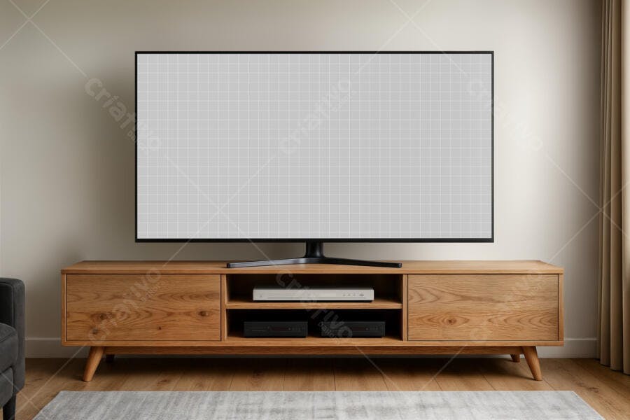 Mockup de Smart TV Moderna em Sala de Estar