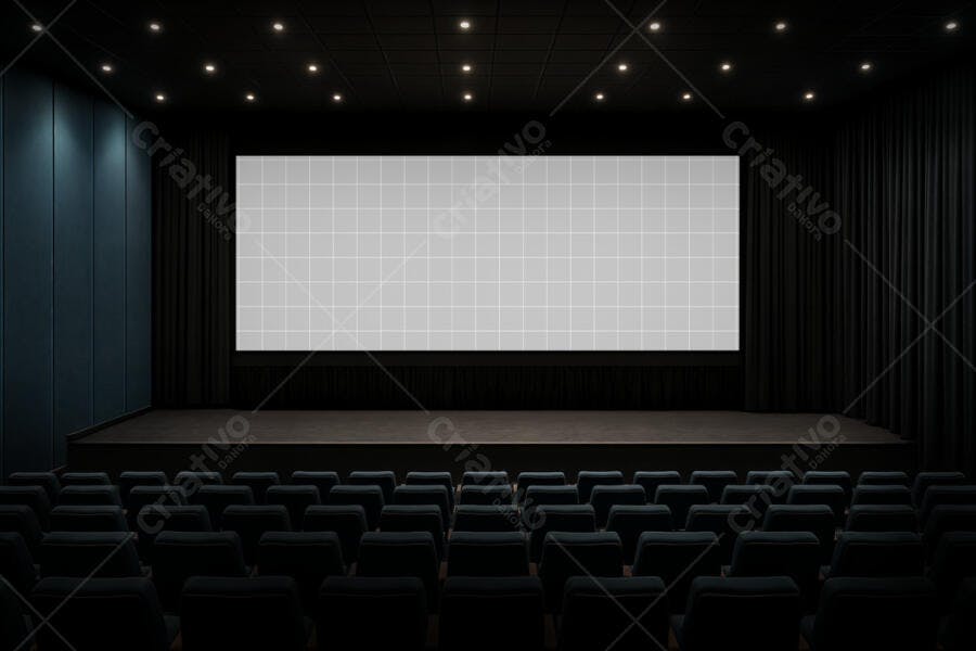 Mockup Cinema Realista: Tela Gigante em Sala Escura