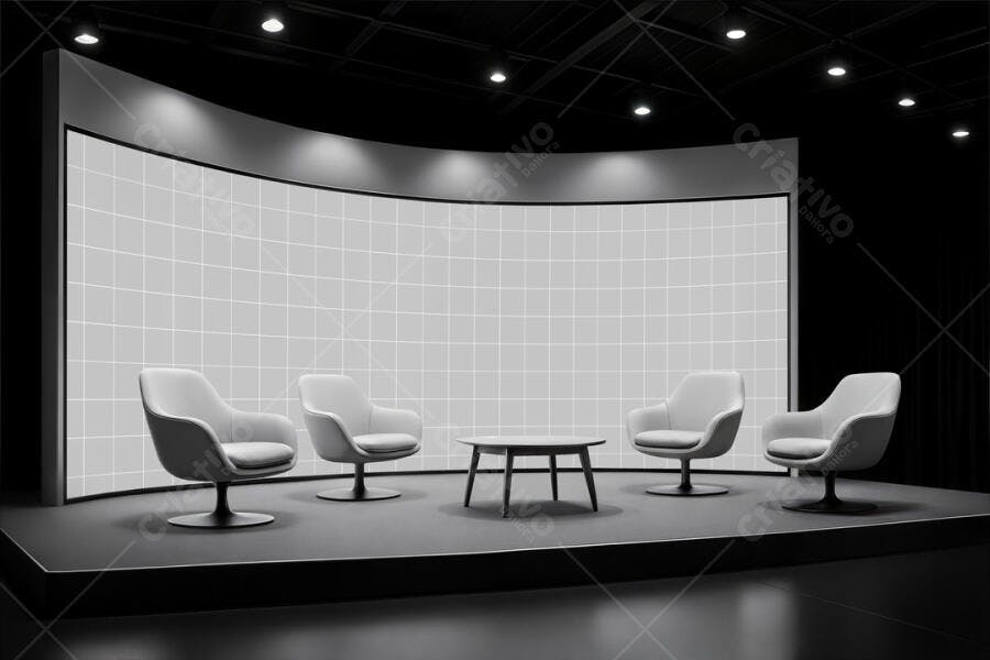 Mockup Estúdio de TV Moderno em Tons de Cinza