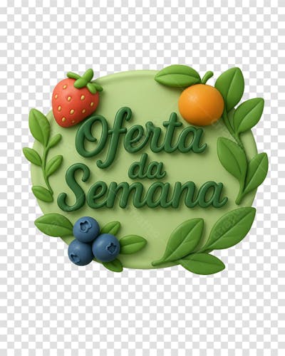 Selo 3d Oferta da Semana de Frutas Fundo Transparente
